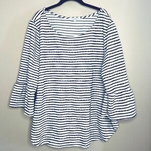 GREEN ENVELOPE LA Women 3X Striped Bell Sleeve Tunic Textured Top Flowy Boho